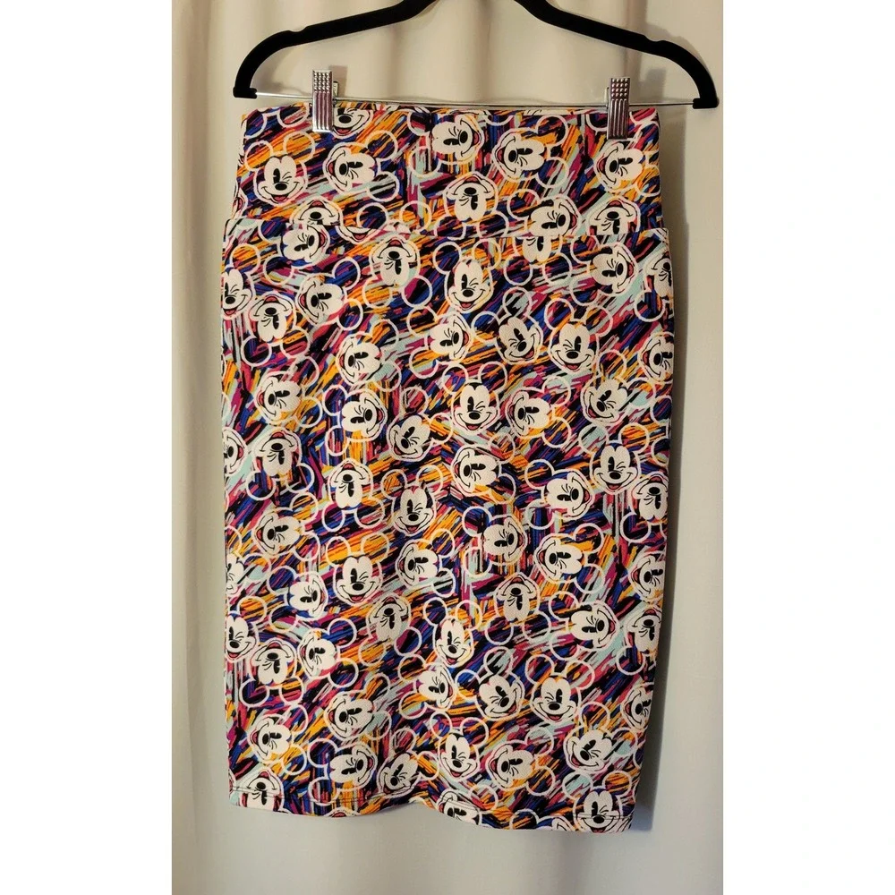 LuLaRoe Disney Cassie Pencil Skirt Mickey Mouse Paintbrush Doodle Multi Color M